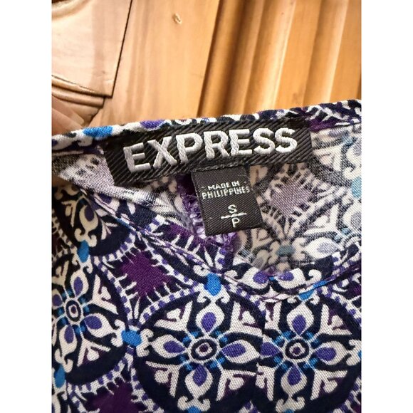 Express Purple Geometric Printed Sleeveless Sundress Small Spaghetti Straps Rayo - Picture 5 of 8